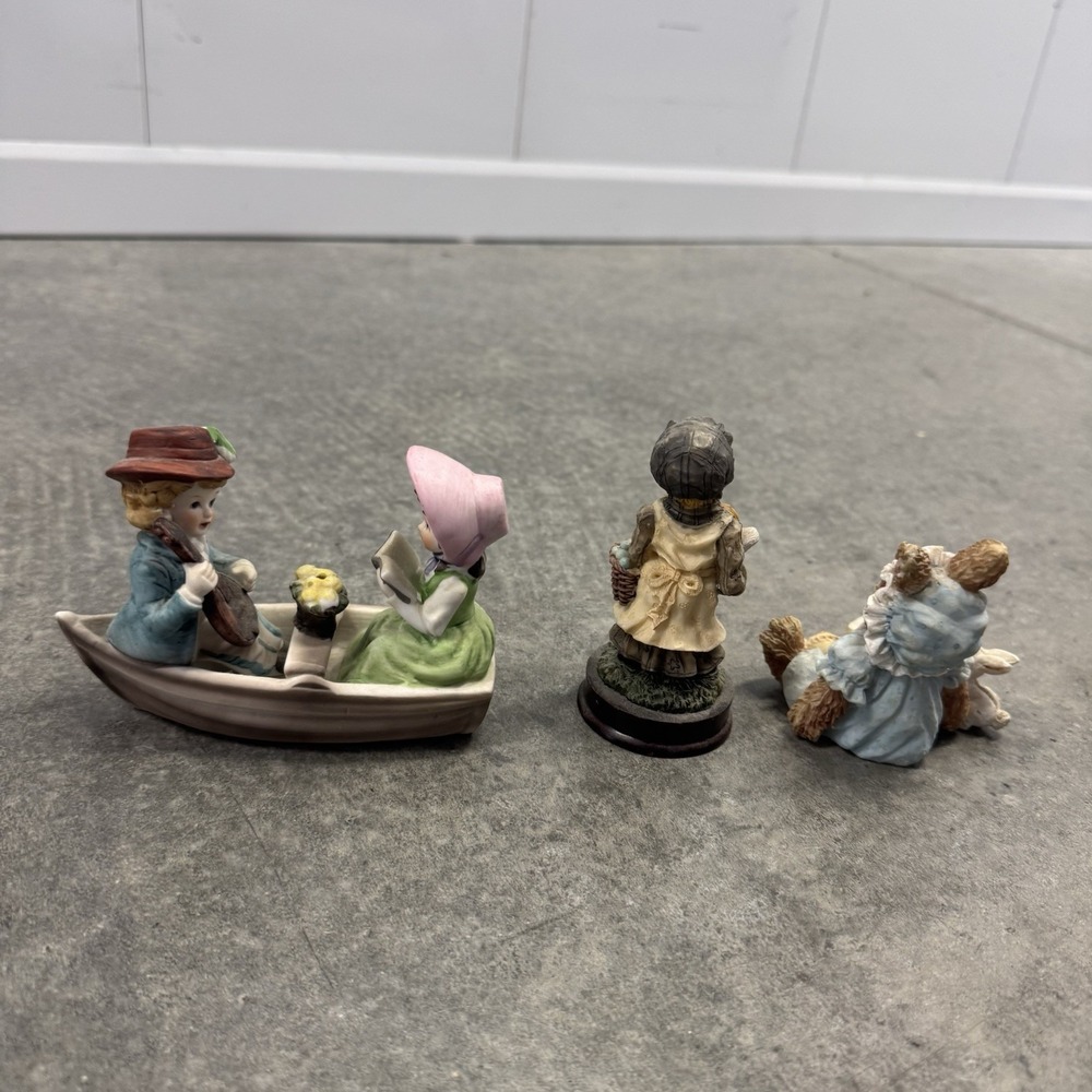 Vintage Victorian Miniature Figurine Lot Couple Rabbit Mother Girl Goose Decor - Picture 3 of 8